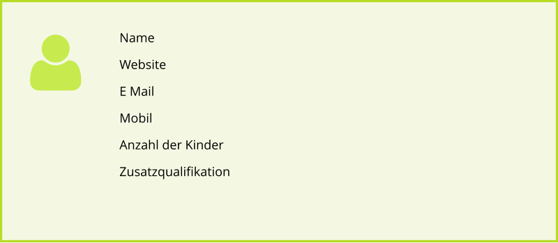 Name Website E Mail Mobil Anzahl der Kinder  Zusatzqualifikation