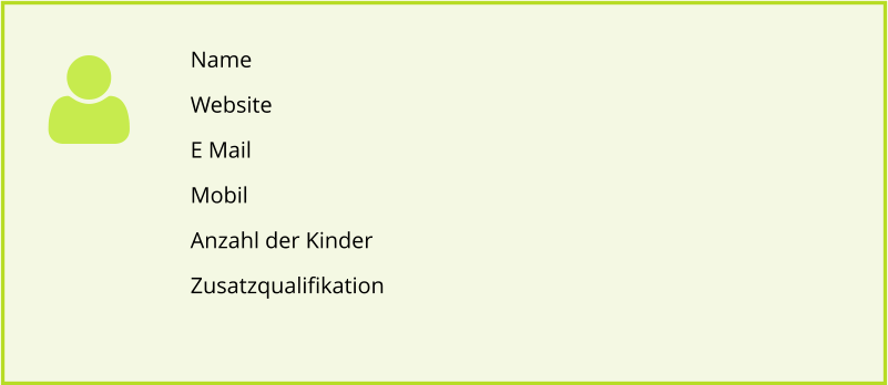 Name Website E Mail Mobil Anzahl der Kinder  Zusatzqualifikation